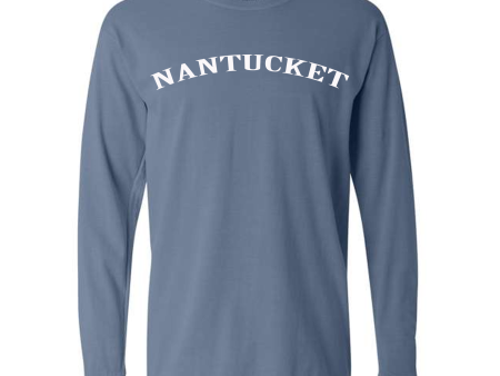 Nantucket Jean Blue Long Sleeve Tee Shirt White Logo For Discount