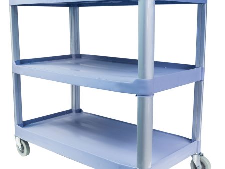 Chariot de service   utilitaire - 3 tablettes - 4 roues pivotantes - bleu Discount